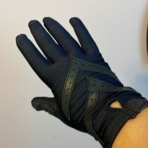 Isotoner Vintage Navy Black Nylon Leather Detail Driving gloves size OS